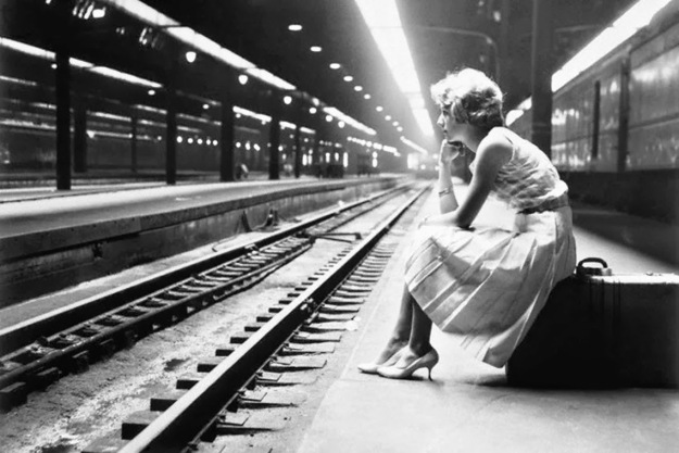 Teenage Girl Waiting for Train, Chicago, Illinois, 1960